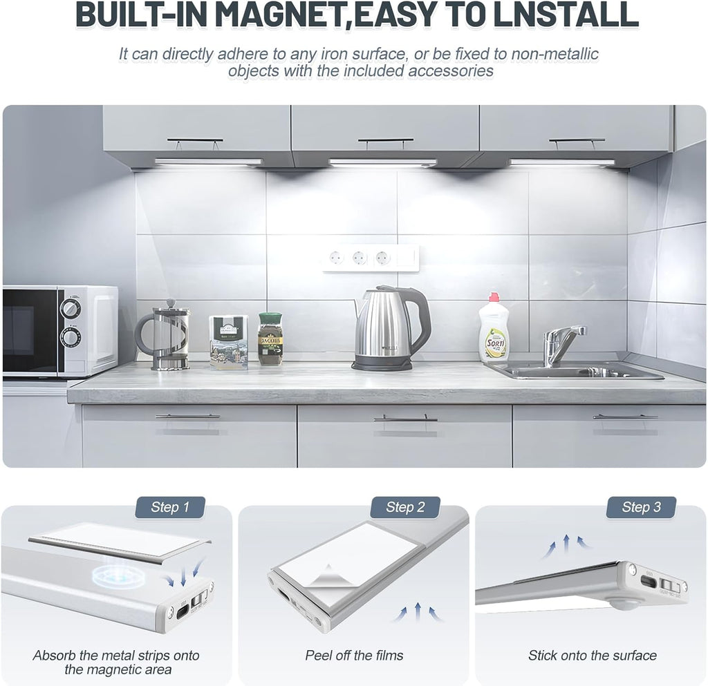 6 Pack Under Cabinet Lighting, 32 LED Motion Sensor Light Indoor Rechargeable Magnetic Closet Lights Battery Operated