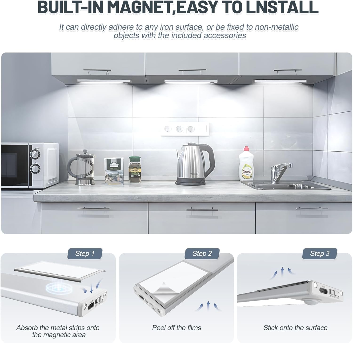 6 Pack Under Cabinet Lighting, 32 LED Motion Sensor Light Indoor Rechargeable Magnetic Closet Lights Battery Operated