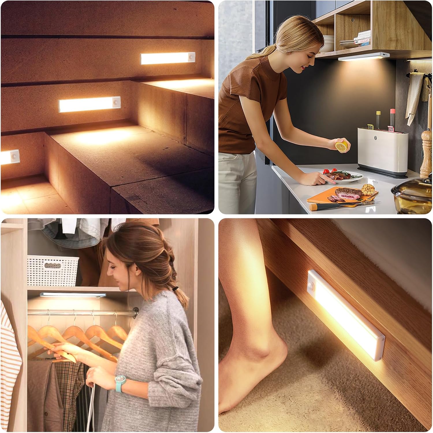 6 Pack Under Cabinet Lighting, 32 LED Motion Sensor Light Indoor Rechargeable Magnetic Closet Lights Battery Operated