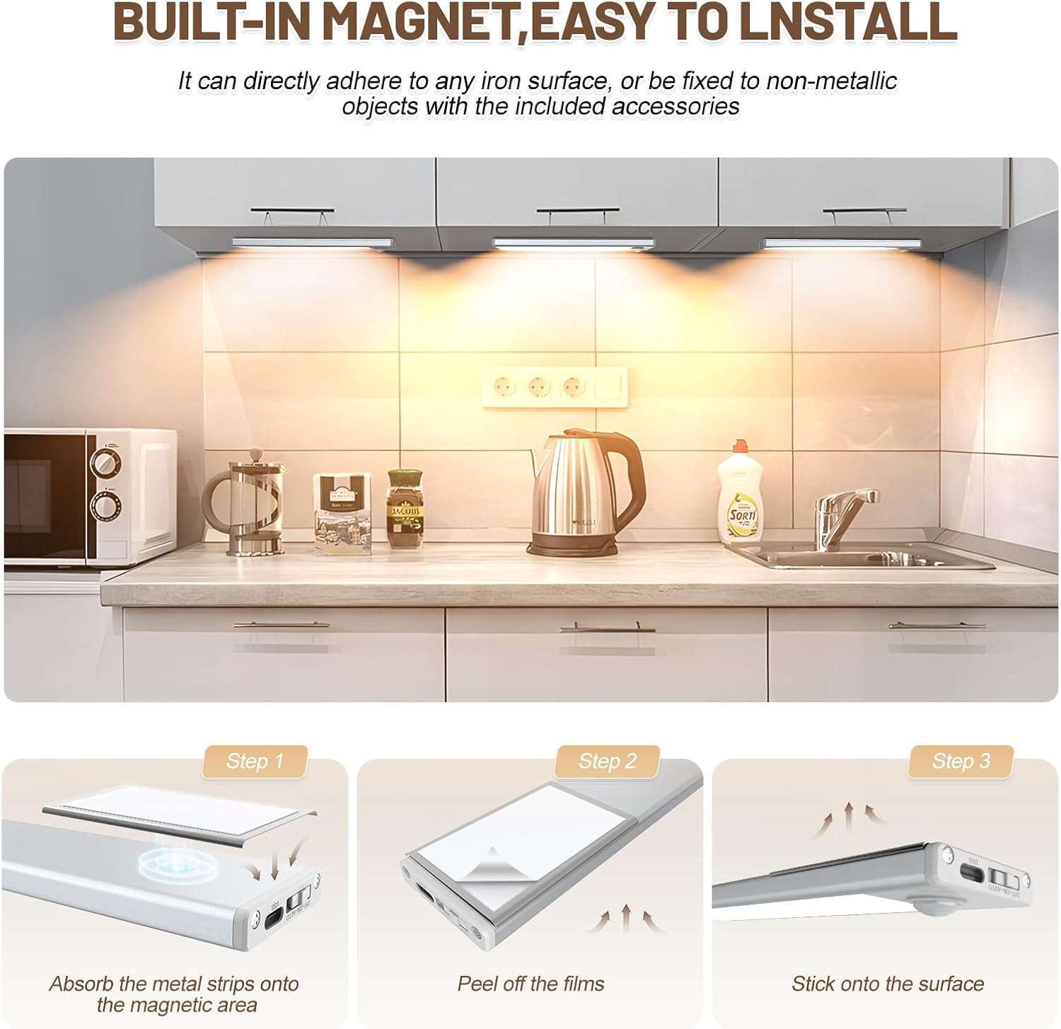 6 Pack Under Cabinet Lighting, 32 LED Motion Sensor Light Indoor Rechargeable Magnetic Closet Lights Battery Operated