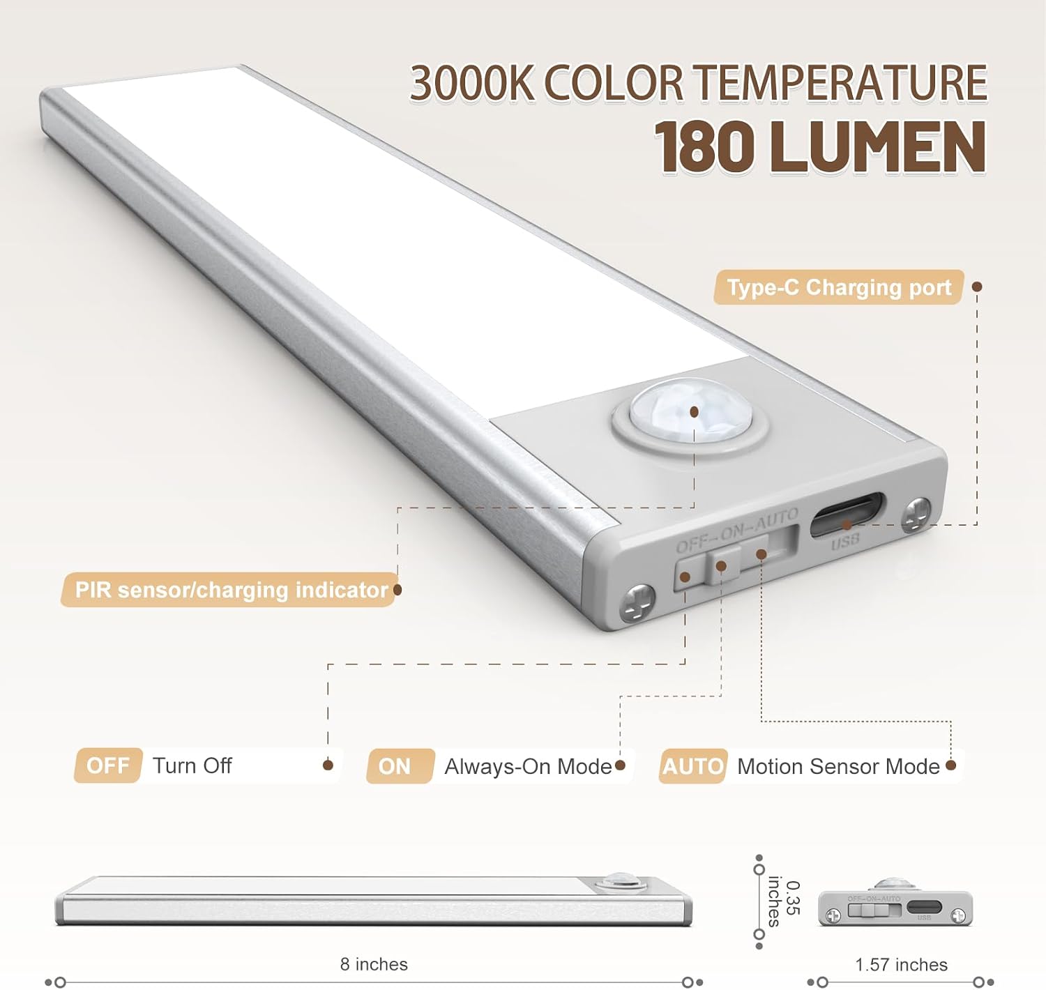 6 Pack Under Cabinet Lighting, 32 LED Motion Sensor Light Indoor Rechargeable Magnetic Closet Lights Battery Operated