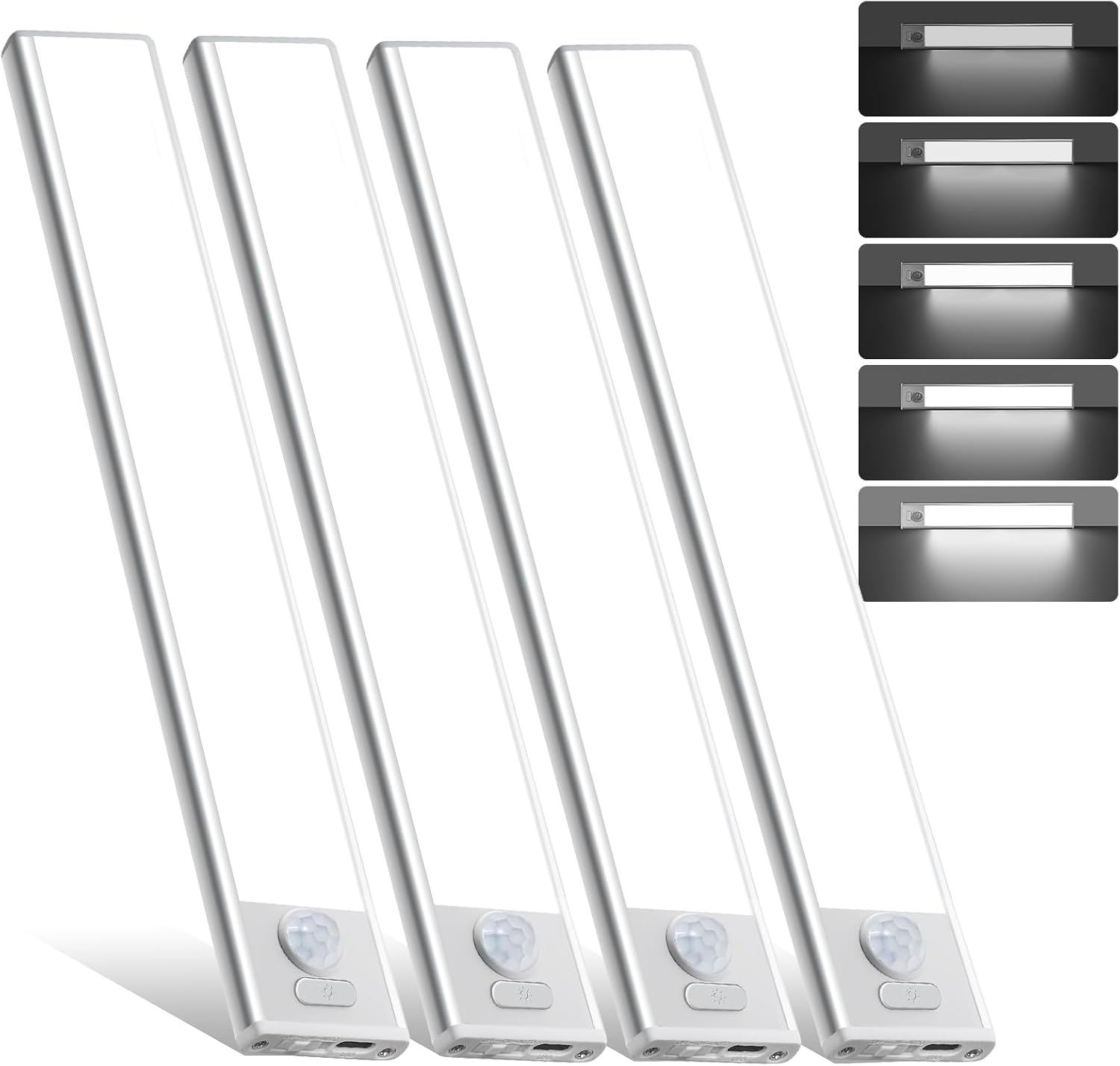 4 Pack Under Cabinet Lighting, Rechargeable Motion Sensor Light Indoor, Wireless Dimmable Magnetic Closet Lights, 32 LED Under Counter Lights for Kitchen