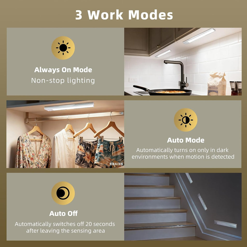 4 Pack Under Cabinet Lighting, Rechargeable Motion Sensor Light Indoor, Wireless Dimmable Magnetic Closet Lights, 32 LED Under Counter Lights for Kitchen