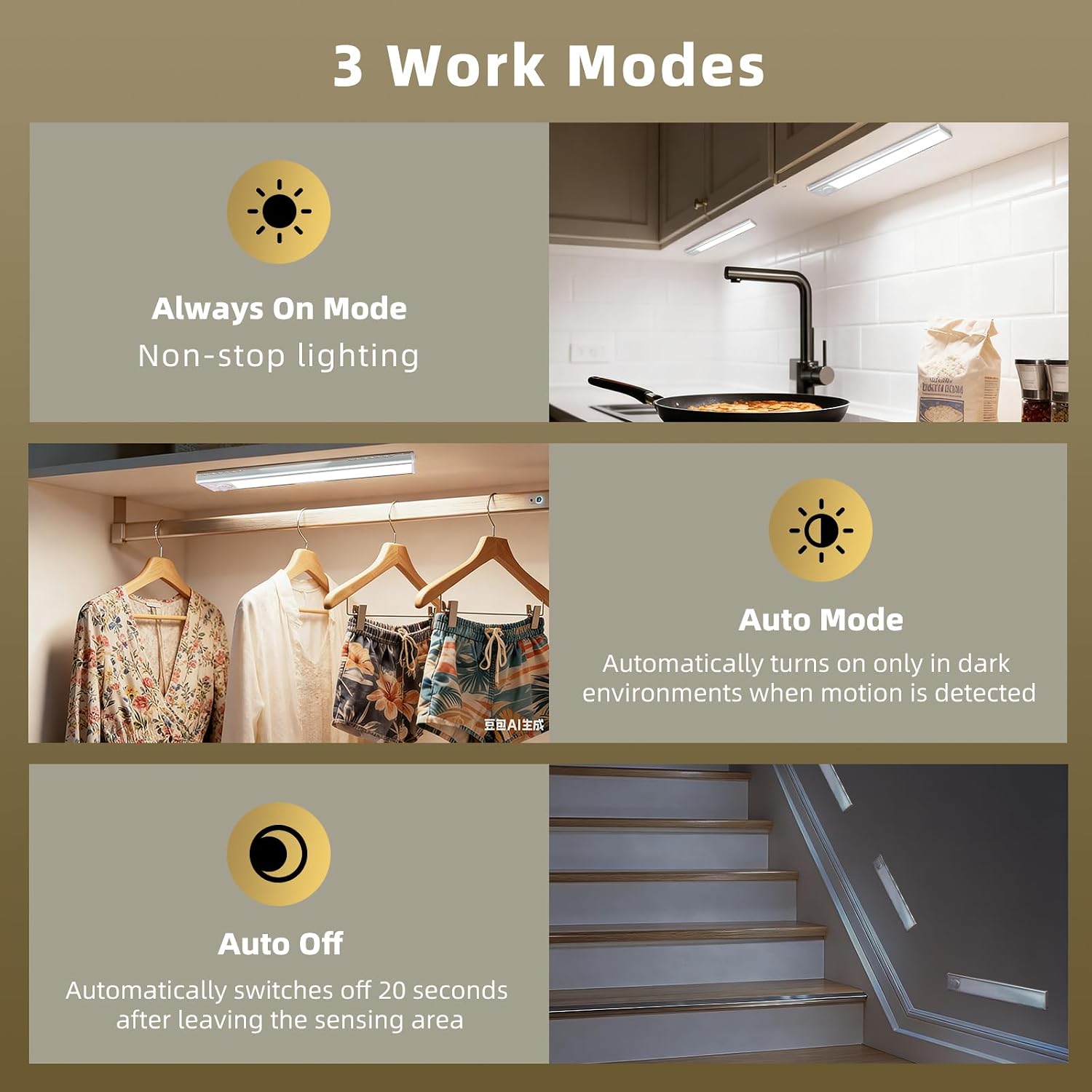 4 Pack Under Cabinet Lighting, Rechargeable Motion Sensor Light Indoor, Wireless Dimmable Magnetic Closet Lights, 32 LED Under Counter Lights for Kitchen