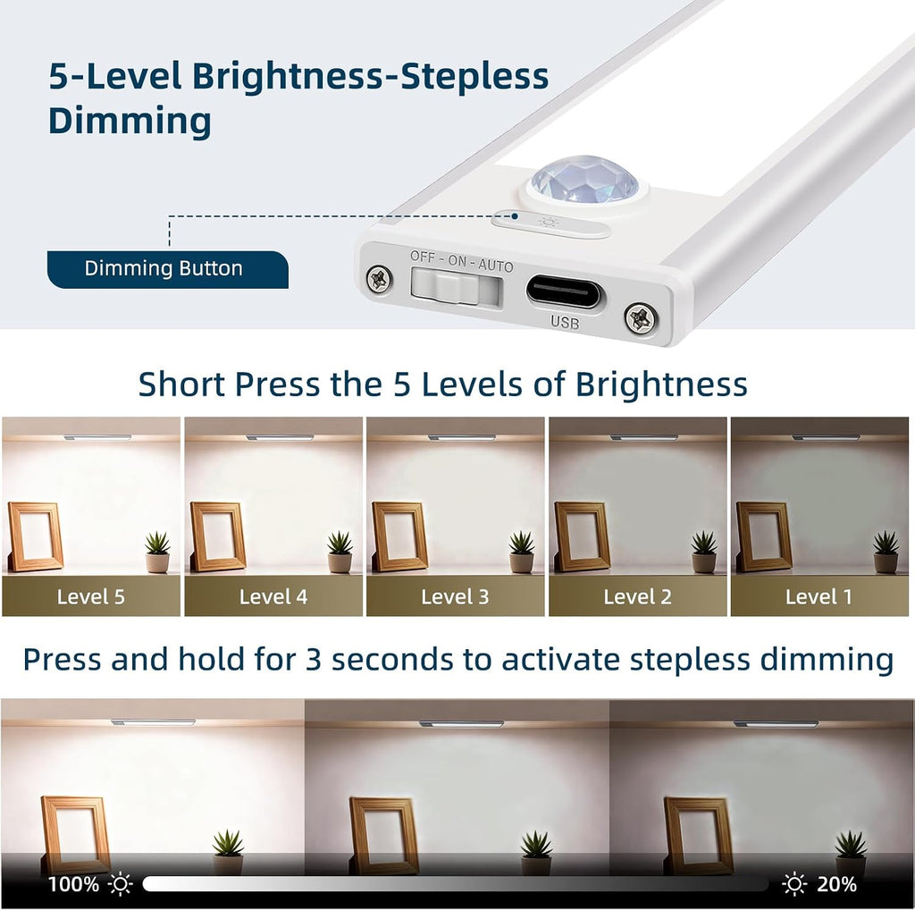 4 Pack Under Cabinet Lighting, Rechargeable Motion Sensor Light Indoor, Wireless Dimmable Magnetic Closet Lights, 32 LED Under Counter Lights for Kitchen