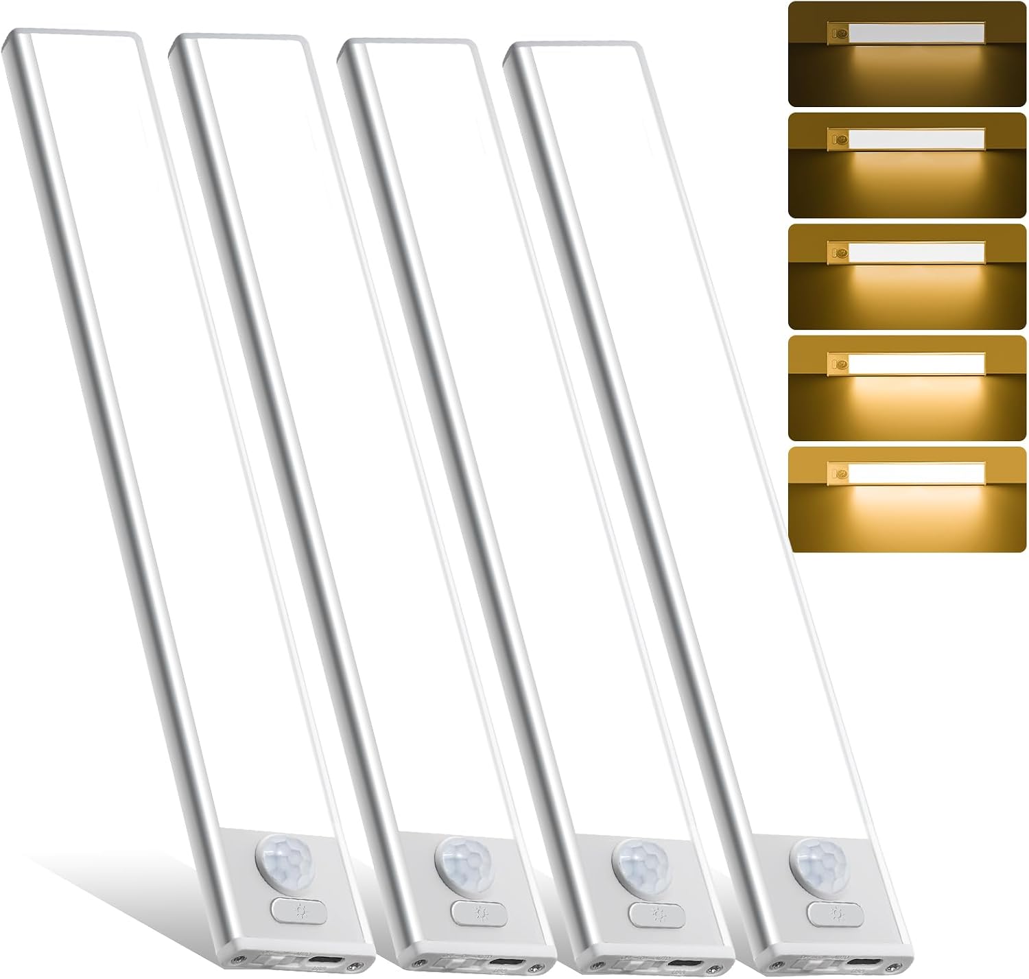 4 Pack Under Cabinet Lighting, Rechargeable Motion Sensor Light Indoor, Wireless Dimmable Magnetic Closet Lights, 32 LED Under Counter Lights for Kitchen
