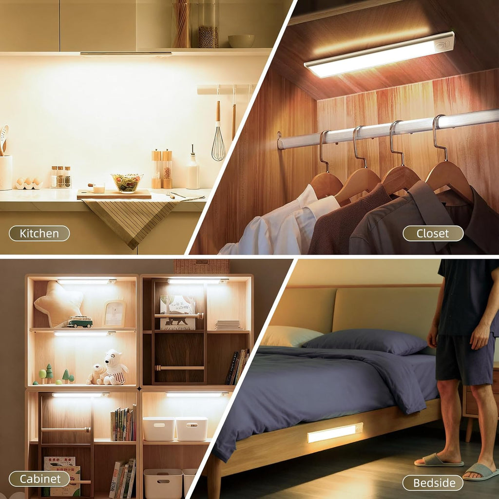 4 Pack Under Cabinet Lighting, Rechargeable Motion Sensor Light Indoor, Wireless Dimmable Magnetic Closet Lights, 32 LED Under Counter Lights for Kitchen