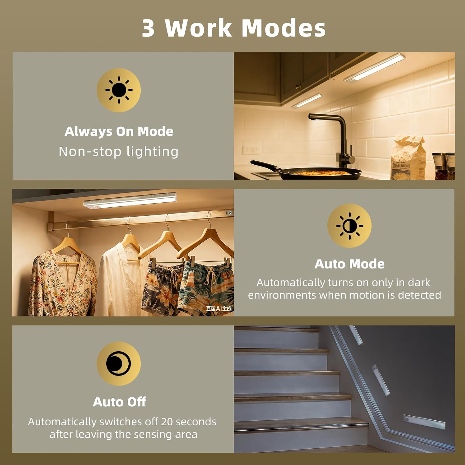 4 Pack Under Cabinet Lighting, Rechargeable Motion Sensor Light Indoor, Wireless Dimmable Magnetic Closet Lights, 32 LED Under Counter Lights for Kitchen