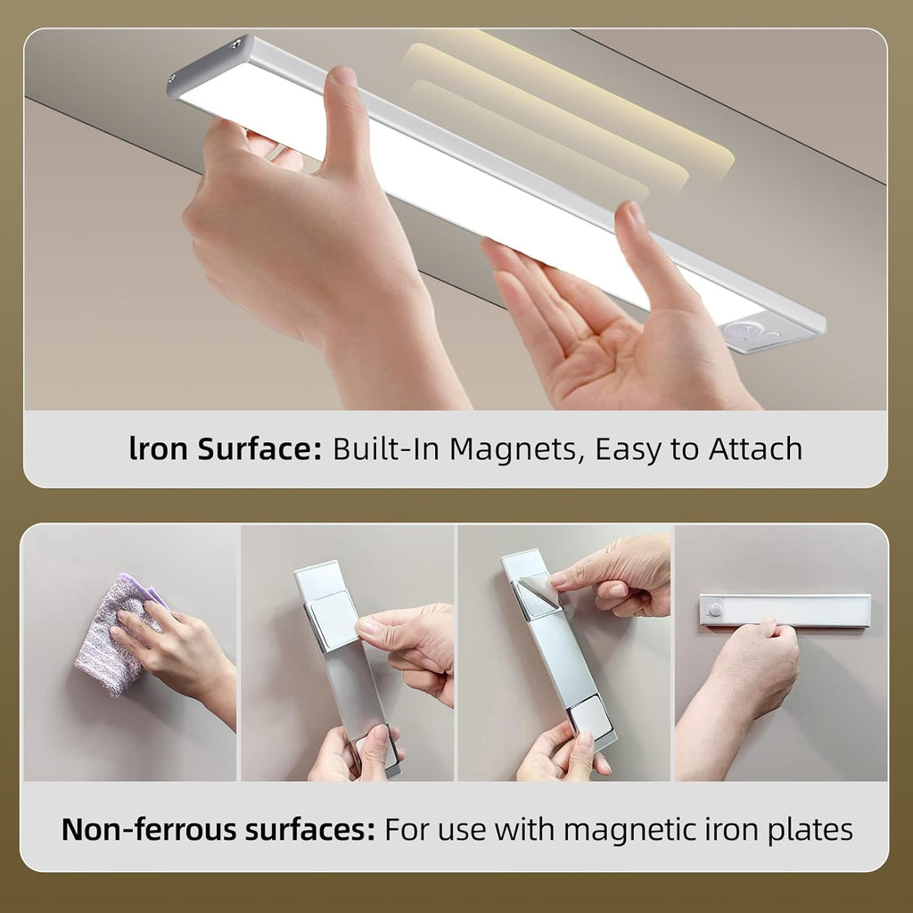 4 Pack Under Cabinet Lighting, Rechargeable Motion Sensor Light Indoor, Wireless Dimmable Magnetic Closet Lights, 32 LED Under Counter Lights for Kitchen