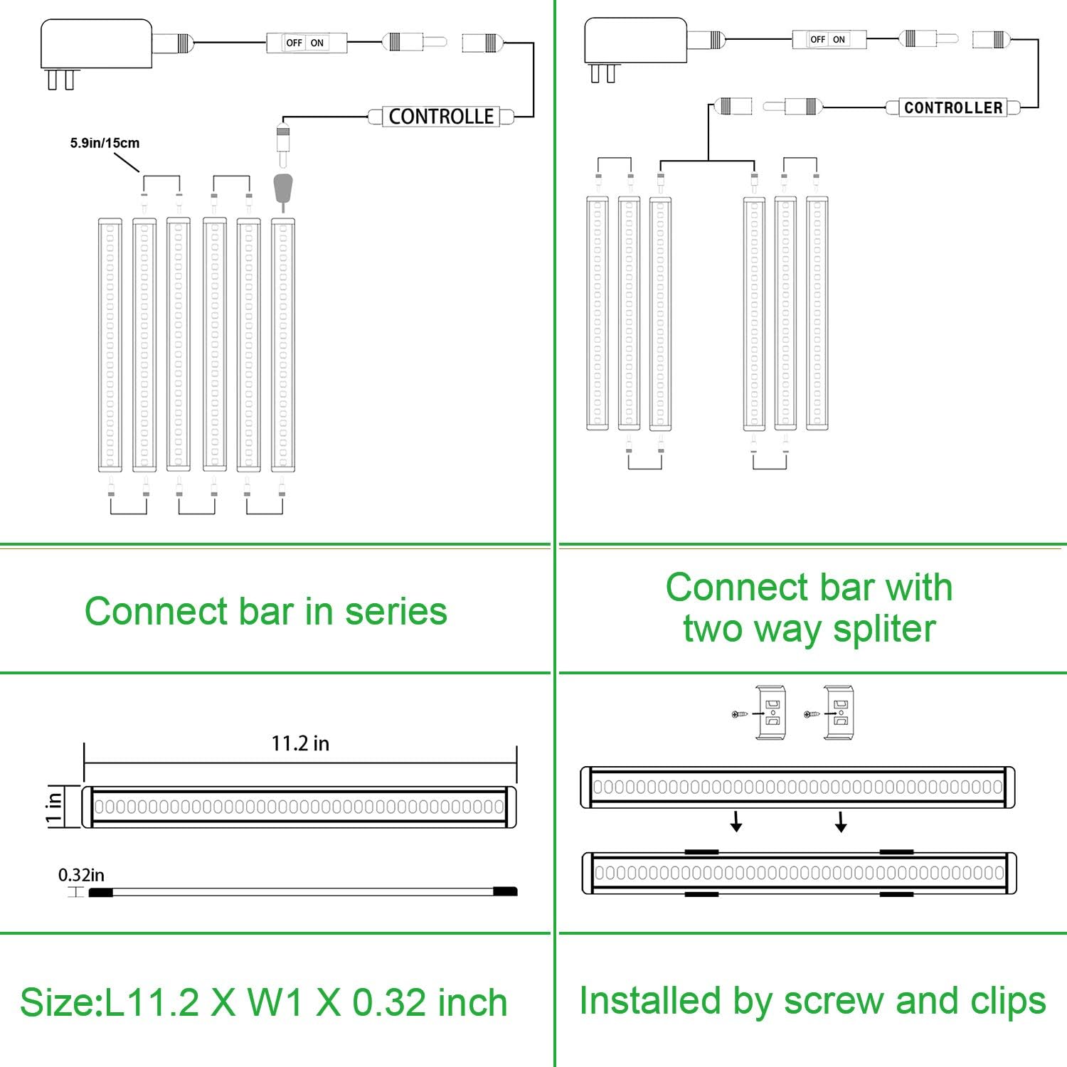 LED Under Counter Light Rigid Bar Kit, Plug in Corded Under Cabinet Lighting with 12V LED Dimmable Switch for Counter Shelf Showcase Display Lighting (6 Panels,Warm White)