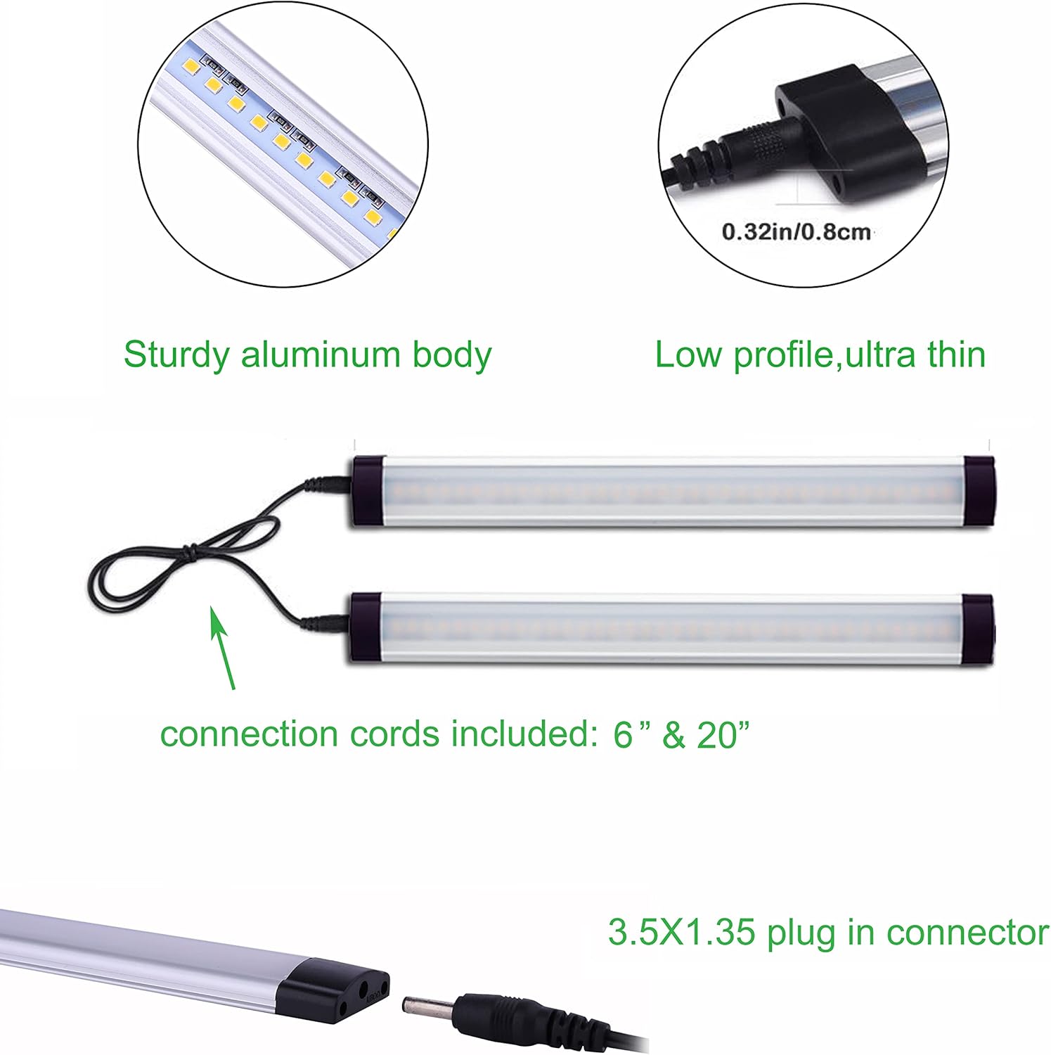 LED Under Counter Light Rigid Bar Kit, Plug in Corded Under Cabinet Lighting with 12V LED Dimmable Switch for Counter Shelf Showcase Display Lighting (6 Panels,Warm White)