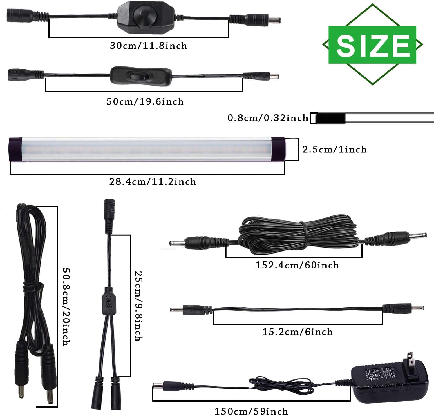 LED Under Counter Light Rigid Bar Kit, Plug in Corded Under Cabinet Lighting with 12V LED Dimmable Switch for Counter Shelf Showcase Display Lighting (6 Panels,Warm White)
