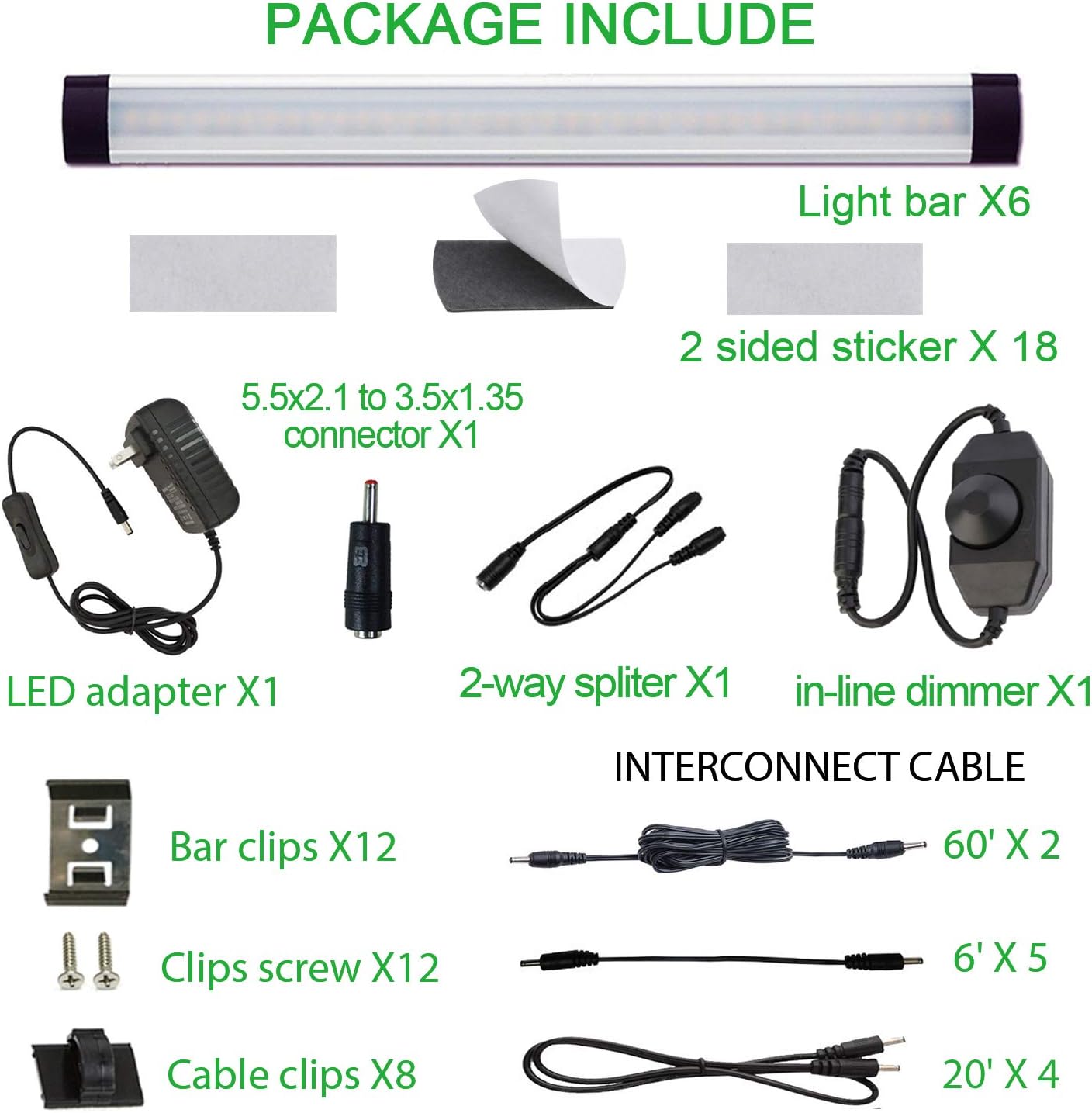 LED Under Counter Light Rigid Bar Kit, Plug in Corded Under Cabinet Lighting with 12V LED Dimmable Switch for Counter Shelf Showcase Display Lighting (6 Panels,Warm White)