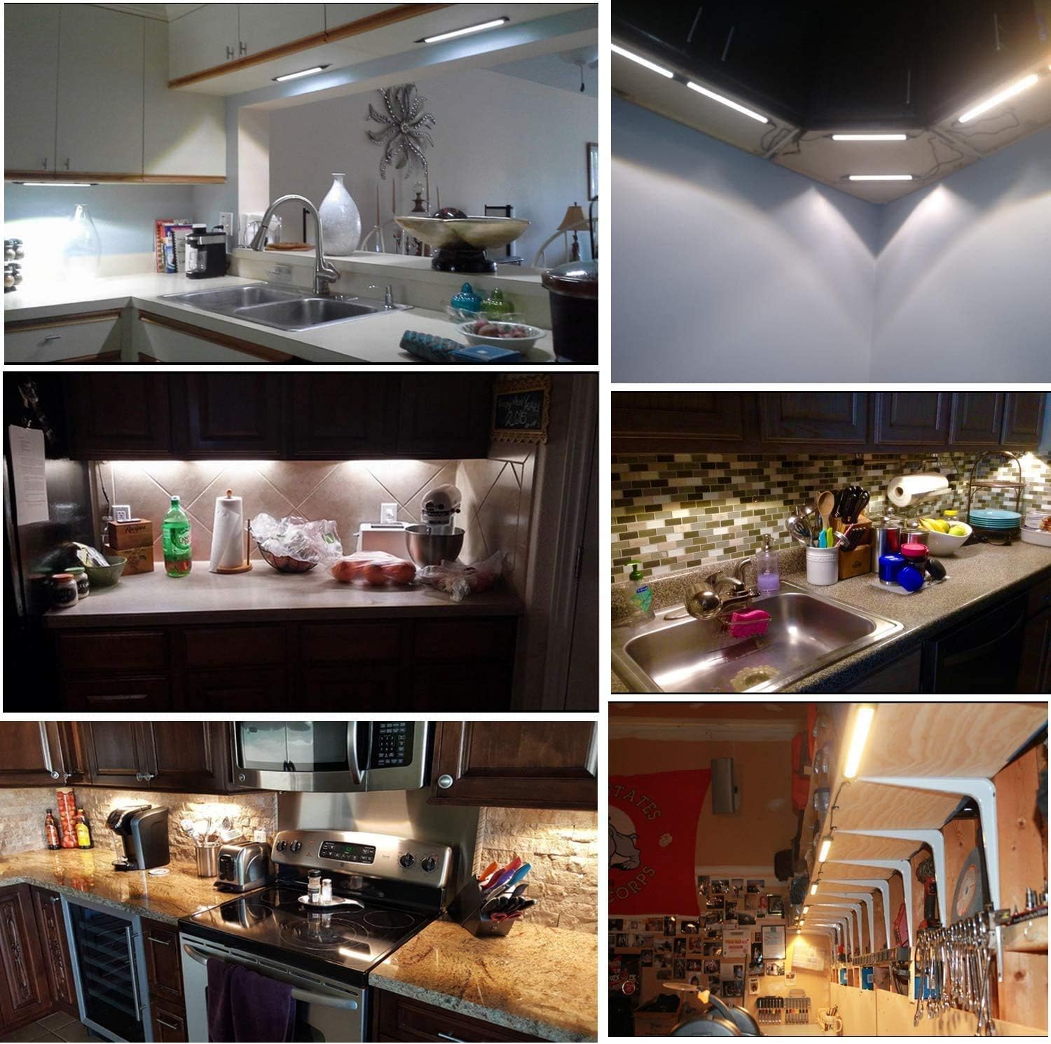 LED Under Counter Light Rigid Bar Kit, Plug in Corded Under Cabinet Lighting with 12V LED Dimmable Switch for Counter Shelf Showcase Display Lighting (6 Panels,Warm White)