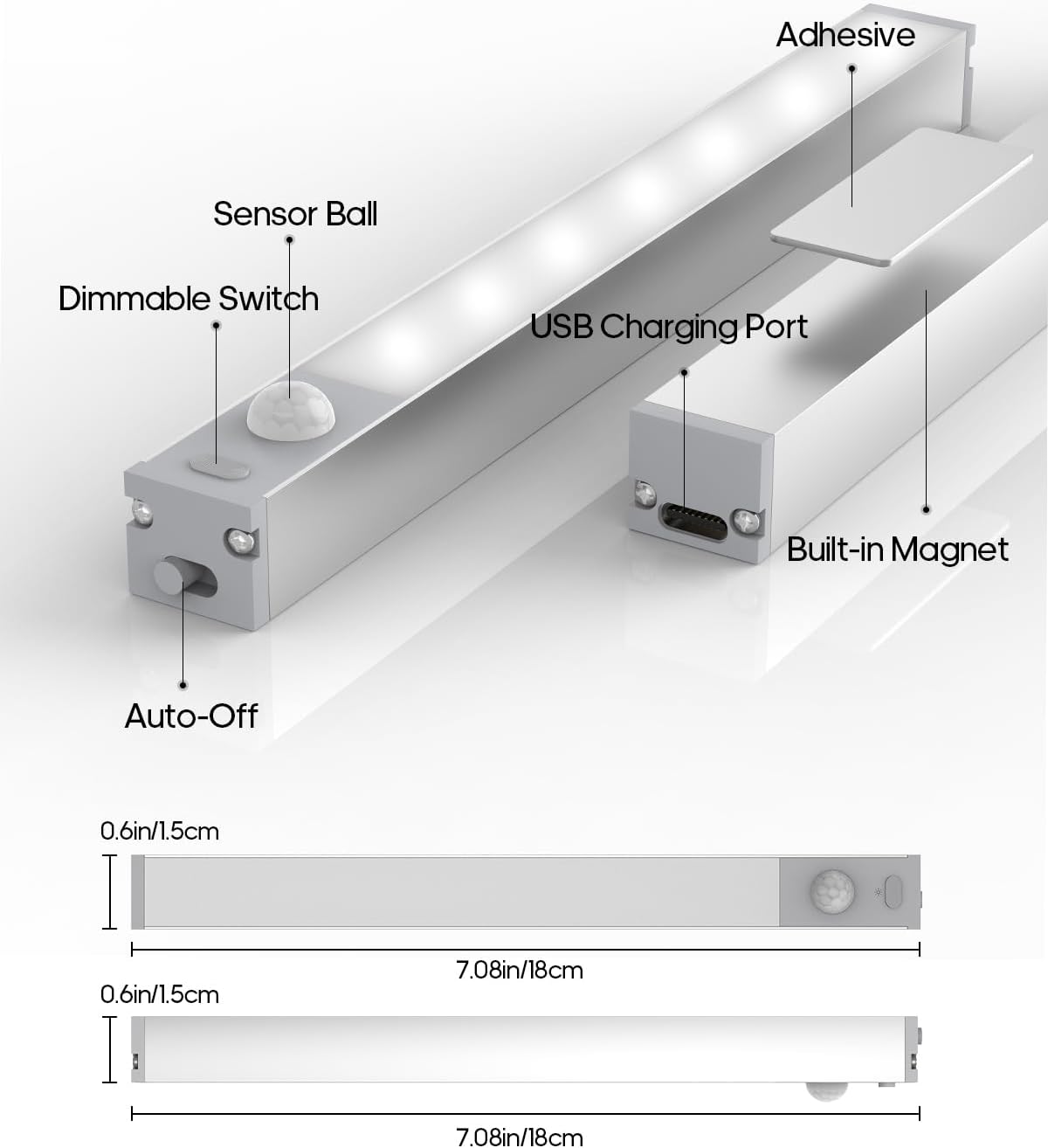 7" Under Cabinet Lighting with Charging Station, 6 Pack | LED Motion Sensor Light Indoor, Rechargeable Closet Lights with Dimmable Brightness for Cabinets