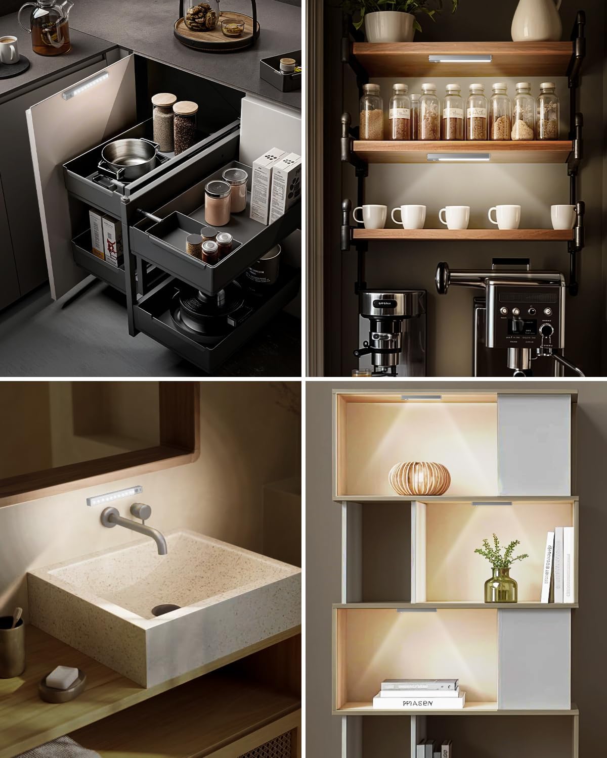 7" Under Cabinet Lighting with Charging Station, 6 Pack | LED Motion Sensor Light Indoor, Rechargeable Closet Lights with Dimmable Brightness for Cabinets