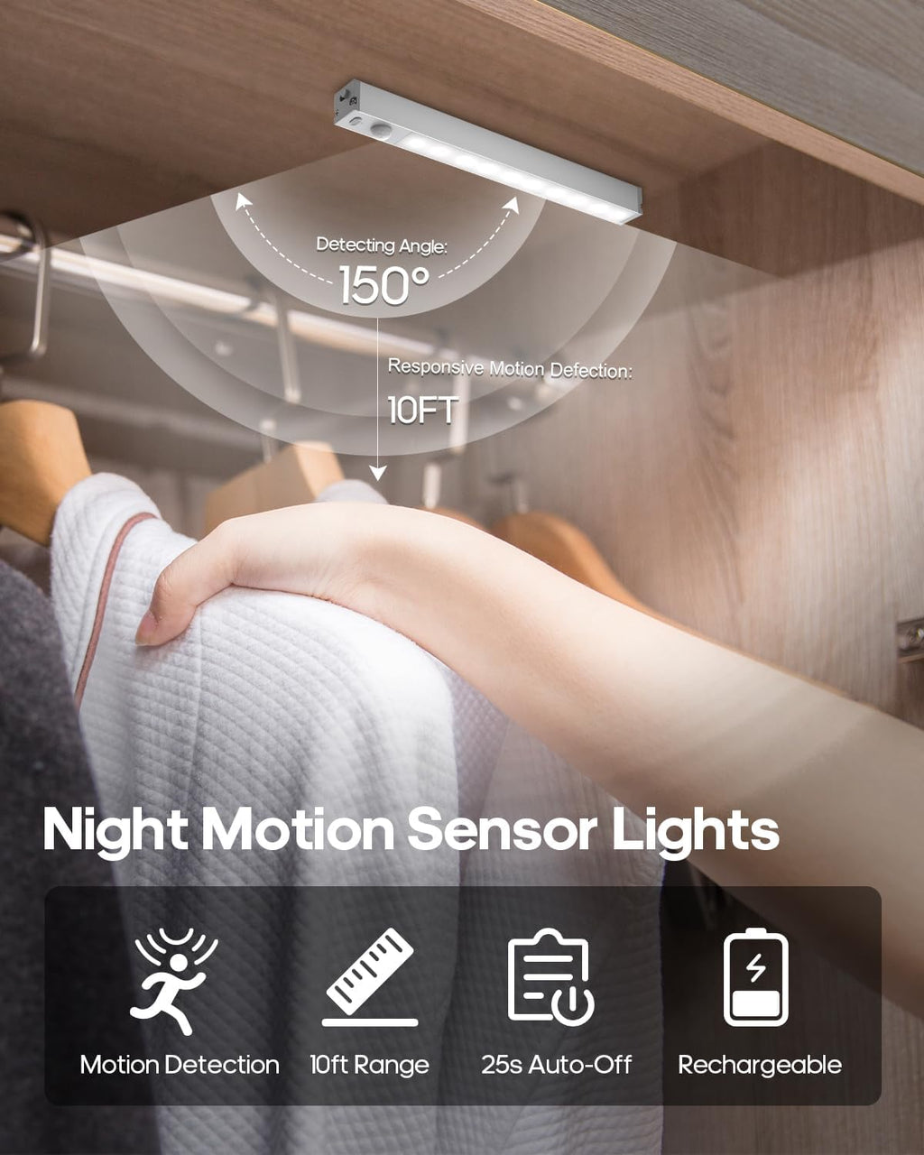 7" Under Cabinet Lighting with Charging Station, 6 Pack | LED Motion Sensor Light Indoor, Rechargeable Closet Lights with Dimmable Brightness for Cabinets