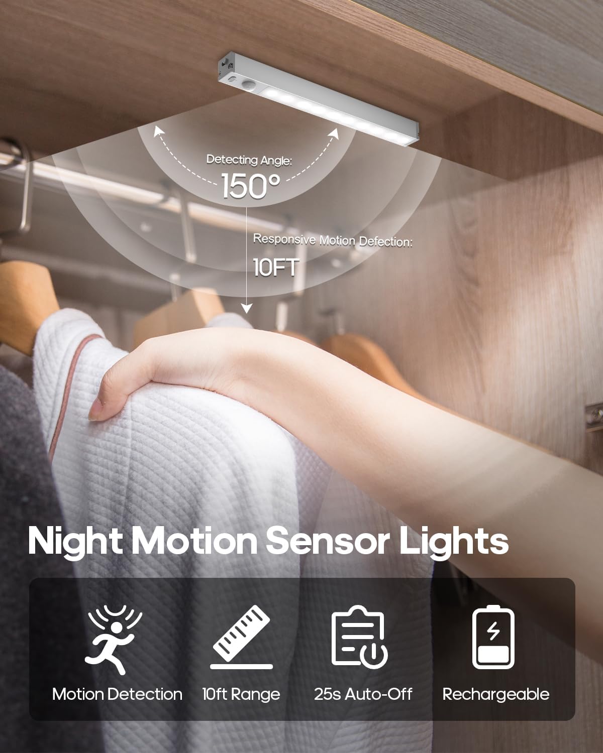 7" Under Cabinet Lighting with Charging Station, 6 Pack | LED Motion Sensor Light Indoor, Rechargeable Closet Lights with Dimmable Brightness for Cabinets
