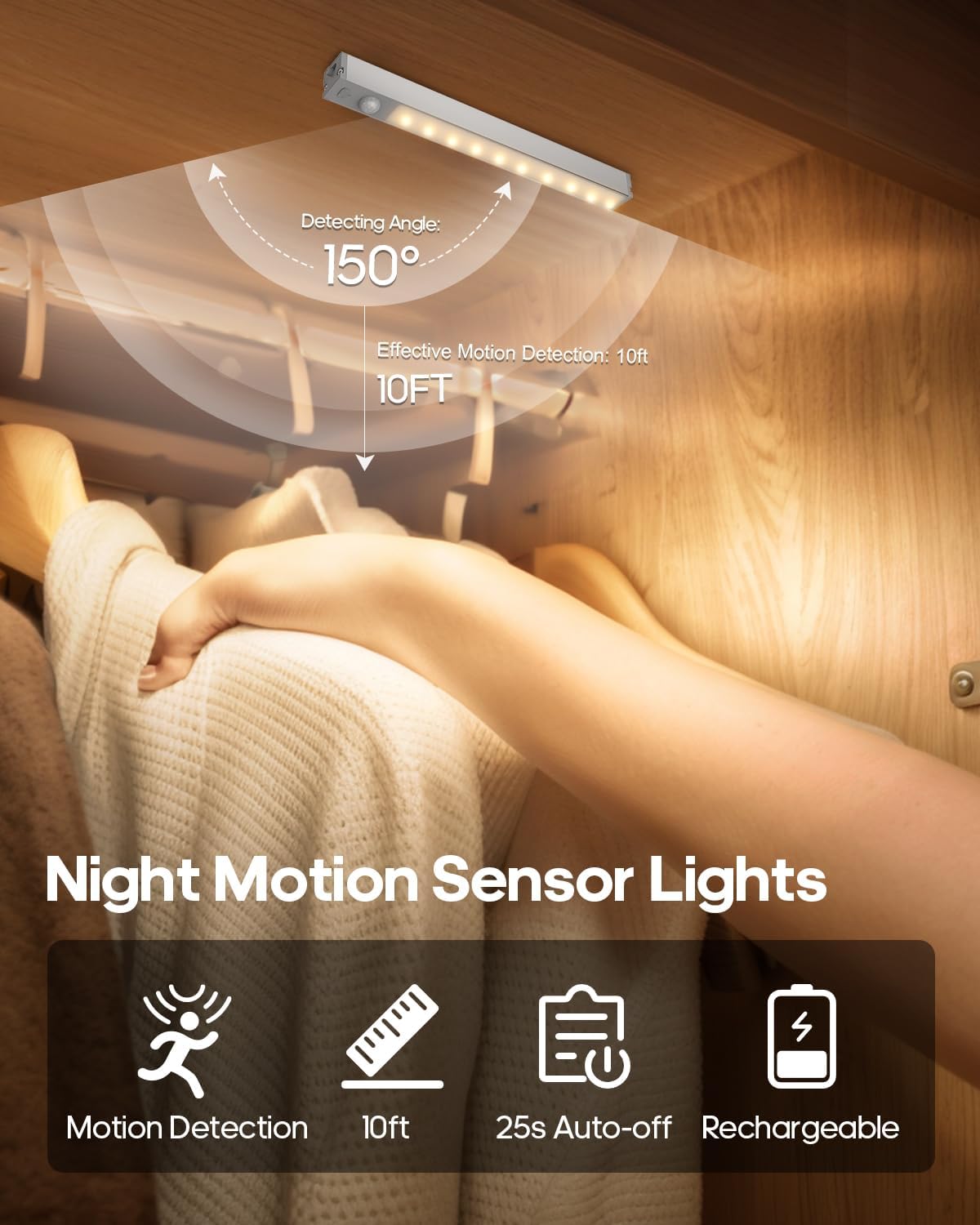 7" Under Cabinet Lighting with Charging Station, 6 Pack | LED Motion Sensor Light Indoor, Rechargeable Closet Lights with Dimmable Brightness for Cabinets