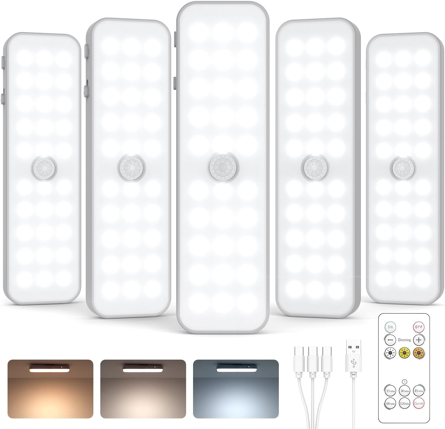 6" Under Cabinet Lighting with Motion Sensor, 5 Pack | Rechargeable Motion Sensor Light Indoor