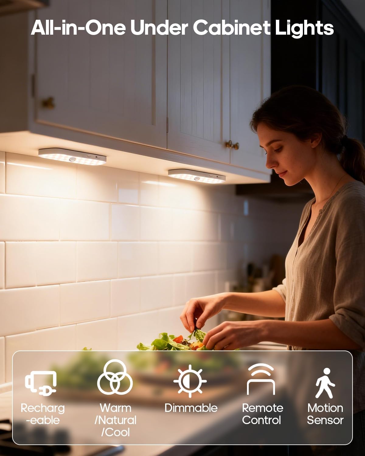 6" Under Cabinet Lighting with Motion Sensor, 5 Pack | Rechargeable Motion Sensor Light Indoor