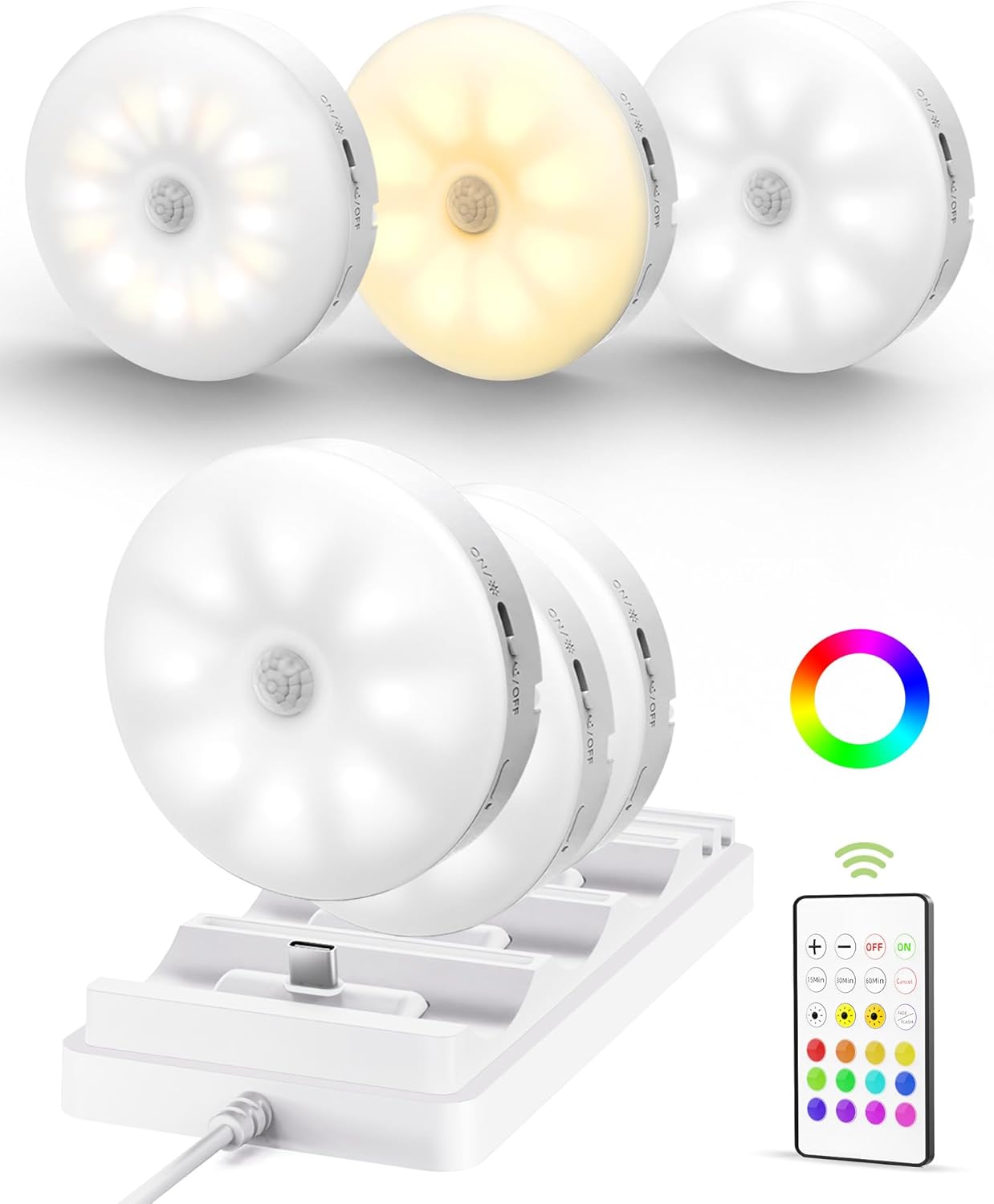 Under Cabinet Lighting with Charging Station, 1000mAh Rechargeable Puck Lights with Remote (6 Packs)