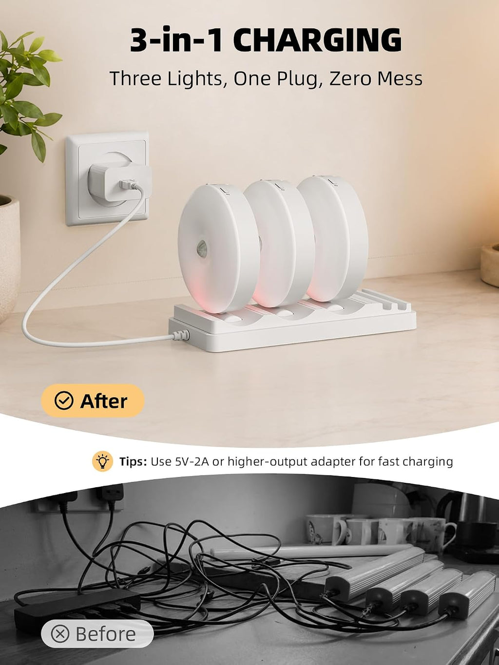 Under Cabinet Lighting with Charging Station, 1000mAh Rechargeable Puck Lights with Remote (6 Packs)