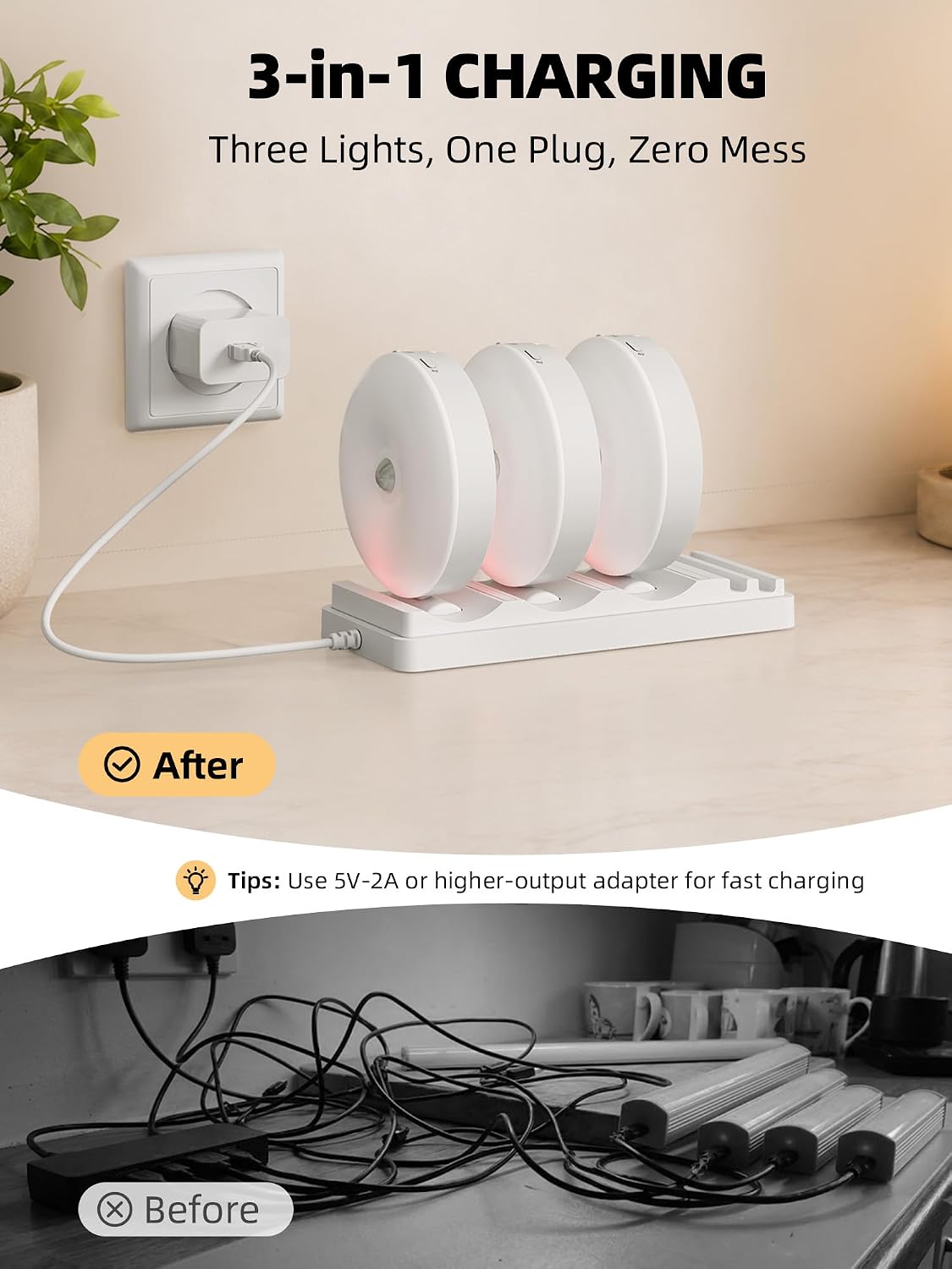 Under Cabinet Lighting with Charging Station, 1000mAh Rechargeable Puck Lights with Remote (6 Packs)