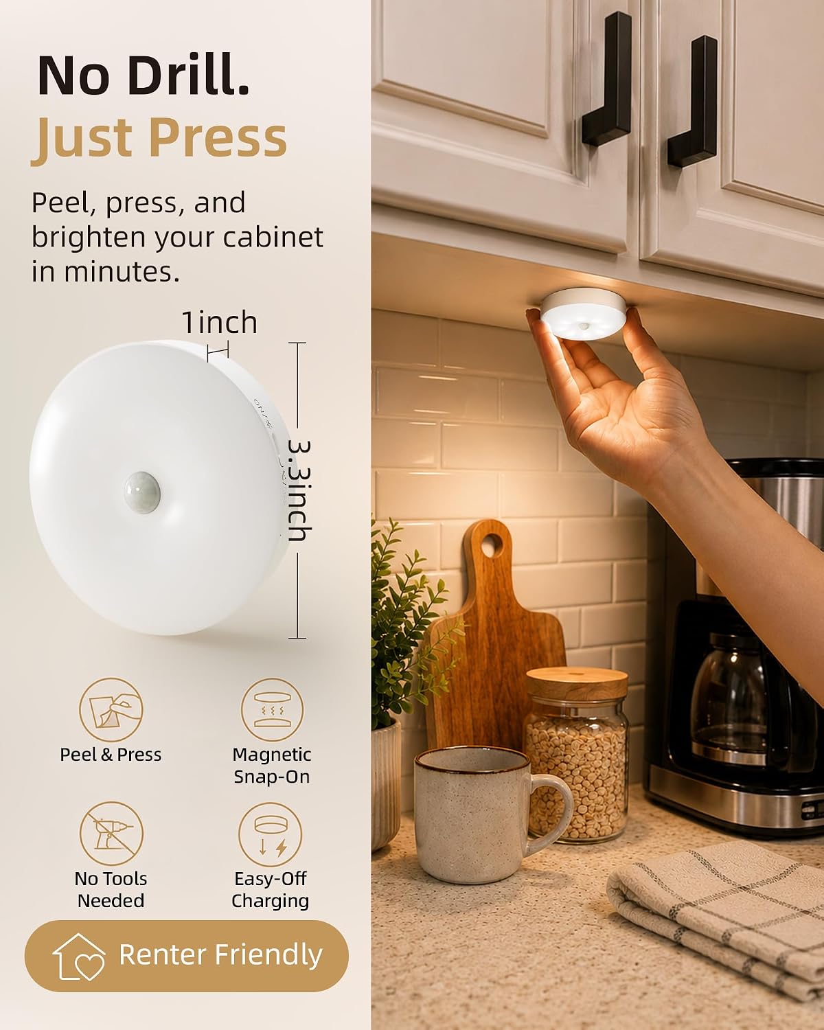 Under Cabinet Lighting with Charging Station, 1000mAh Rechargeable Puck Lights with Remote (6 Packs)
