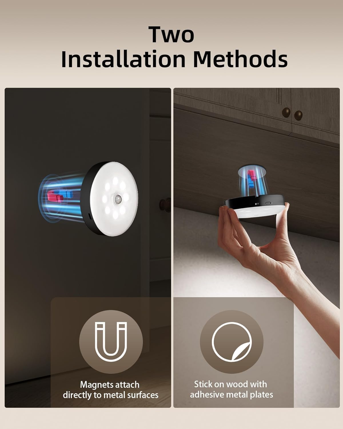 6-Pack RGB Under Cabinet Lights with Remote, Rechargeable Motion Sensor Puck Lights, 3 Color Temps, 12 RGB Colors, Dimmable (Black)