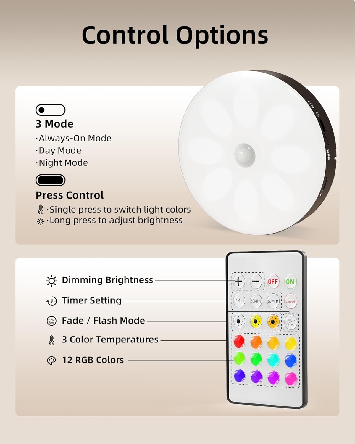 Under Cabinet Lighting with Charging Station, 1000mAh Rechargeable Puck Lights with Remote, 3 Color Temps & 12 RGB Closet Lights (6 Packs)
