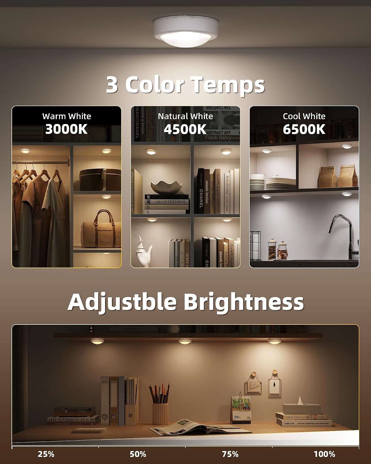 6-Pack Rechargeable Puck Lights with Remote, Mini Under Cabinet Lighting, 2.95'' Tap Lights, 16 RGB Colors & 3 White Color Temps