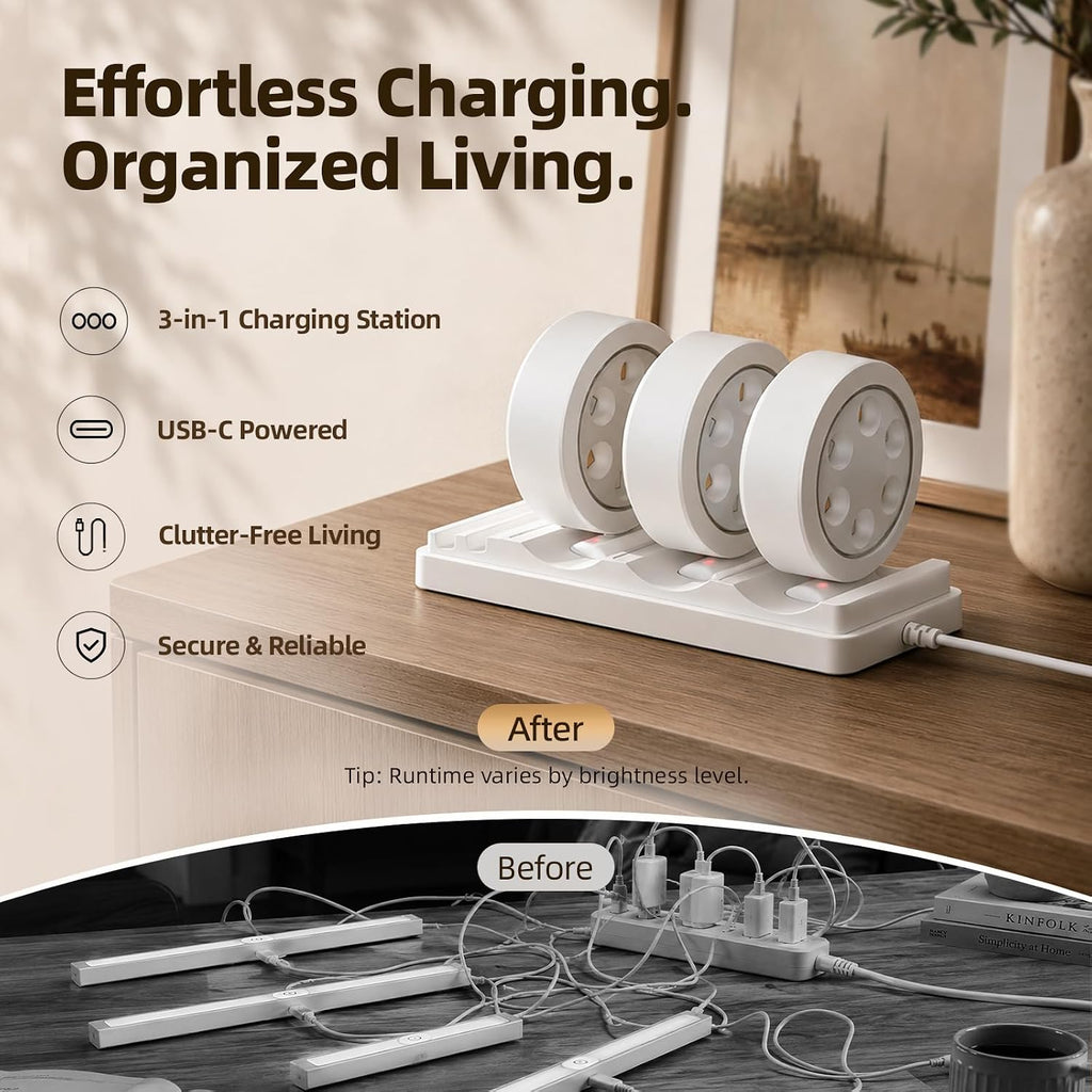Rechargeable Battery Magnetic Poster Lights with 3 Color Temps & 12 RGB, Remote Dimmable Timer Light (6 Pack with Charging Station)