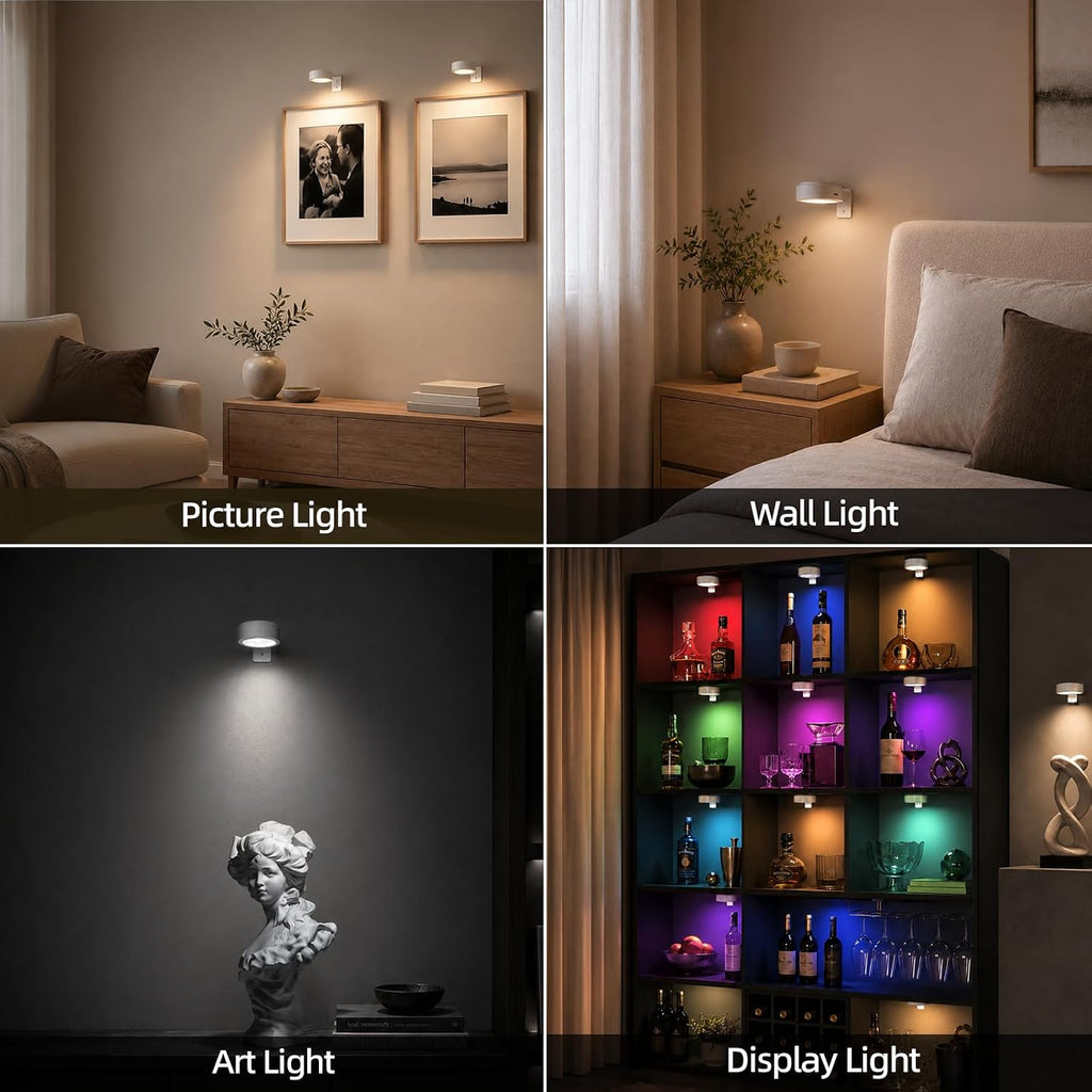 2000mAh Rechargeable Battery Magnetic Poster Lights with 3 Color Temps & 12 RGB, Remote Dimmable Timer Painting Light (6 Pack)