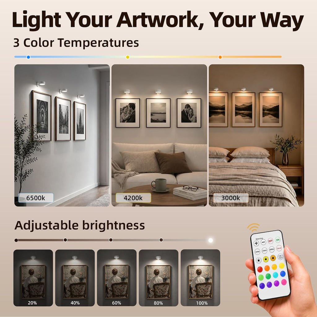 2000mAh Rechargeable Battery Magnetic Poster Lights with 3 Color Temps & 12 RGB, Remote Dimmable Timer Painting Light (6 Pack)