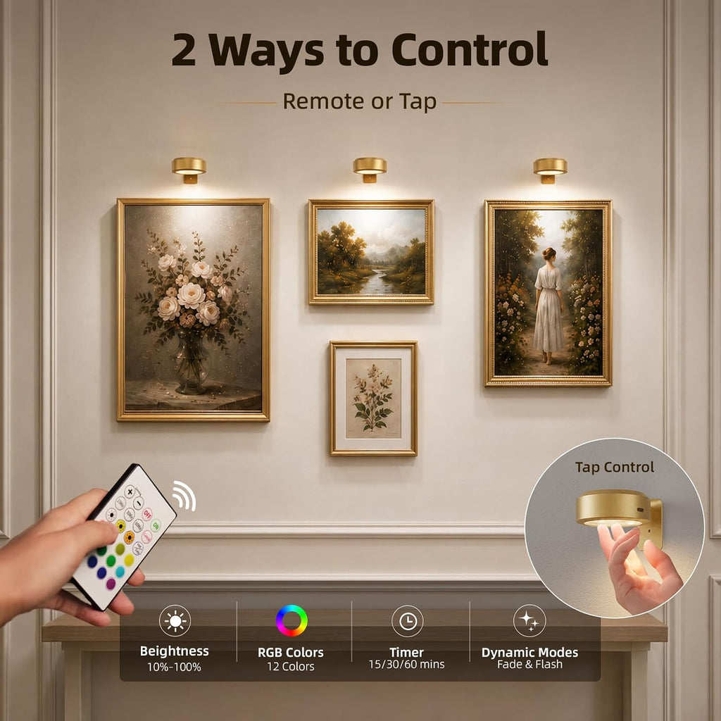 2000mAh Rechargeable Battery Magnetic Poster Lights with 3 Color Temps & 12 RGB, Remote Dimmable Timer Painting Light (6 Pack)