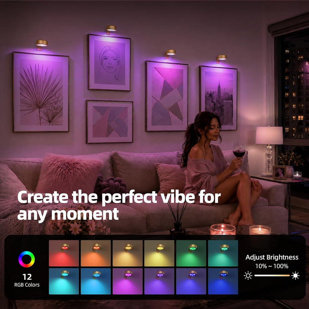 2000mAh Rechargeable Battery Magnetic Poster Lights with 3 Color Temps & 12 RGB, Remote Dimmable Timer Painting Light (6 Pack)