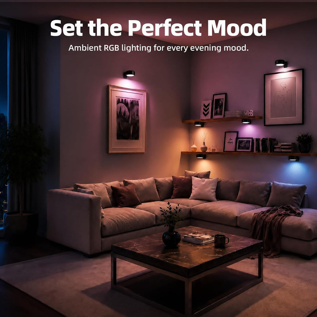 Rechargeable Battery Magnetic Poster Lights with 3 Color Temps & 12 RGB, Remote Dimmable Timer Light (6 Pack with Charging Station)
