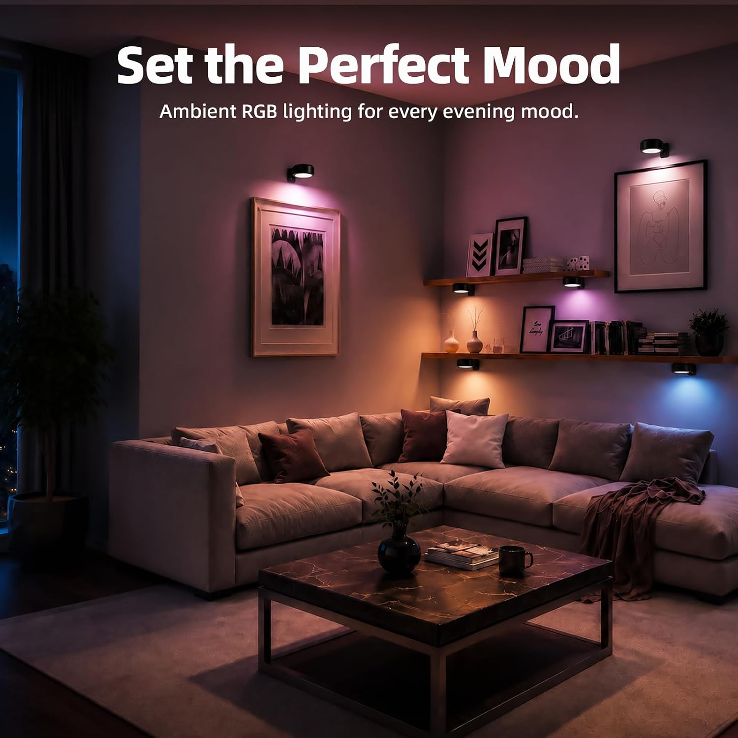 Rechargeable Battery Magnetic Poster Lights with 3 Color Temps & 12 RGB, Remote Dimmable Timer Light (6 Pack with Charging Station)